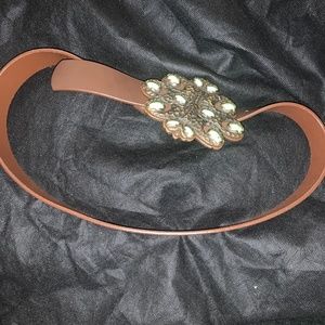 Leather belt with large buckle